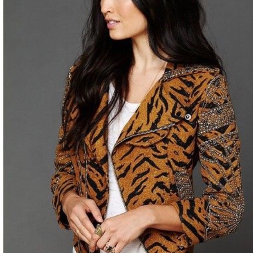 Free People Romantics Tiger Printed Motto Jacket